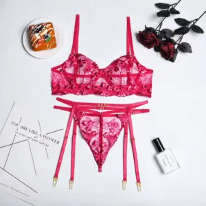 Crimson Blossom Embroidered Set