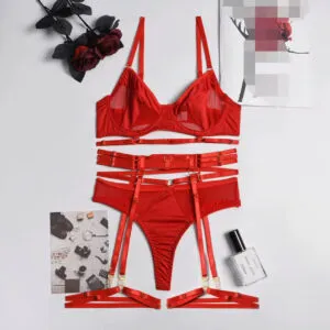 Scarlet Strappy Harness Garter Set