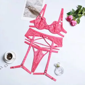 Hot Pink Strappy Lace Garter Set