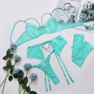 Aqua Blue Chain-Link Lace Set