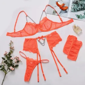 Neon Orange Chain-Link Lace Set