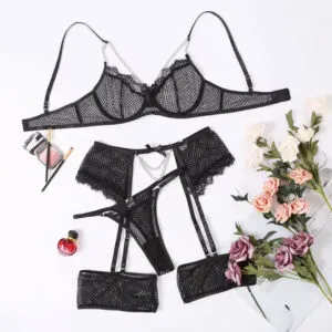 Black Chain-Link Lace Set