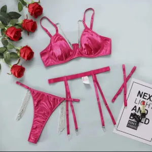 Hot Pink Satin Pearl Strap Set