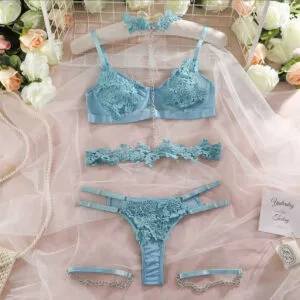 Powder Blue Floral Appliqué Set