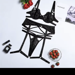 Black Strappy Lace Garter Set