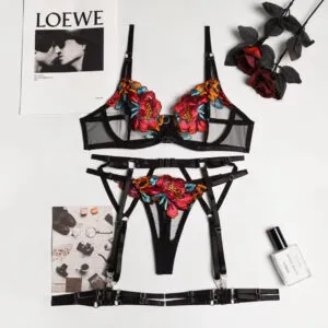 Black Strappy Lace Garter Set