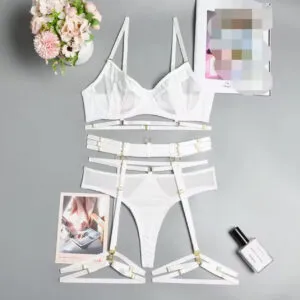 White Strappy Harness Garter Set