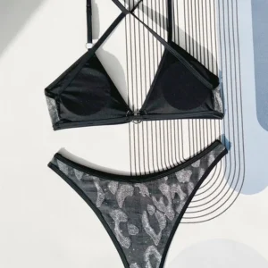 Black Silver Leopard Mesh Bikini