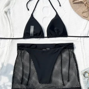 Black Mesh Skirt Bikini Set