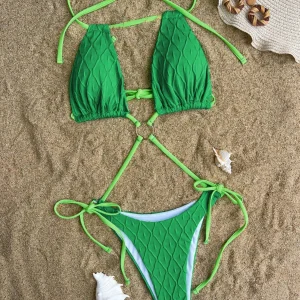 Green Textured Triangle Bikini