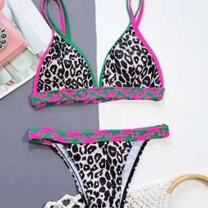 Leopard Print Pink Green Braided Bikini