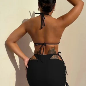 Black Halter Bikini Skirt Set