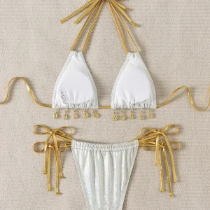 White Gold Tassel Chain Bikini